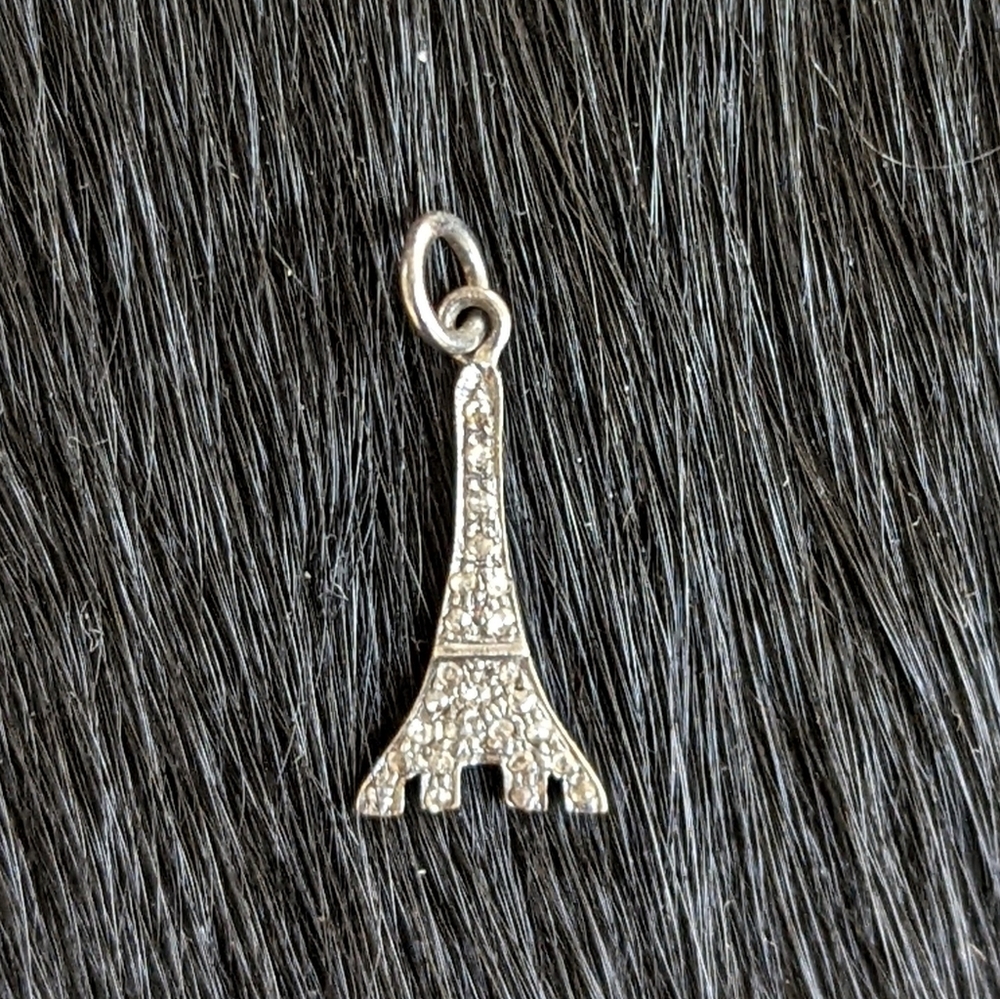 Pave Diamond and Sterling Eiffel Tower Pendant